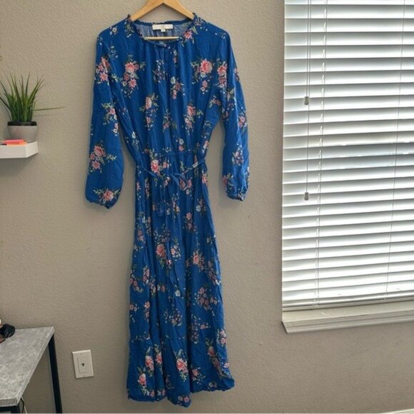 LOFT Floral Tiered Maxi Dress | Blue Boho Romantic | Plus Size 18 Long Sleeve - Picture 2 of 13